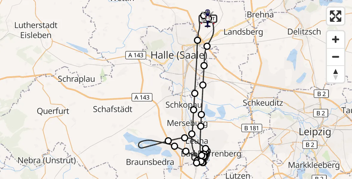 Flugroute Polizeihubschrauber Halle-Oppin Flugplatz - Halle-Oppin Flugplatz, 02 April 2026, 02:39