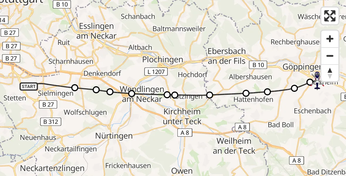 Flugroute Polizeihubschrauber Flughafen Stuttgart - Göppingen, 02 April 2026, 04:57