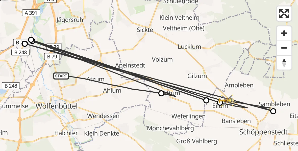 Flugroute Rettungshubschrauber Wolfenbüttel - Kneitlingen, 02 April 2026, 05:17