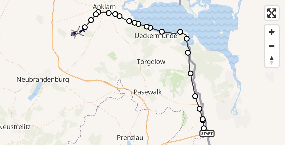 Routekaart van de vlucht: Polizeihubschrauber nach Spantekow