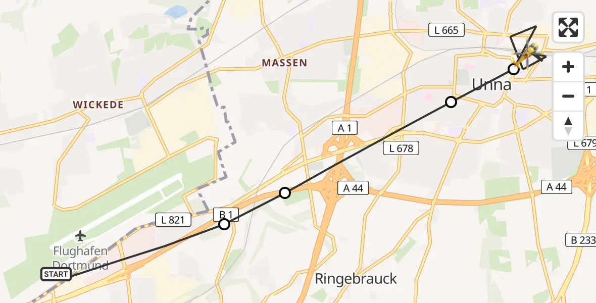Flugroute Rettungshubschrauber Dortmund Flughafen - Unna, 02 April 2026, 05:29
