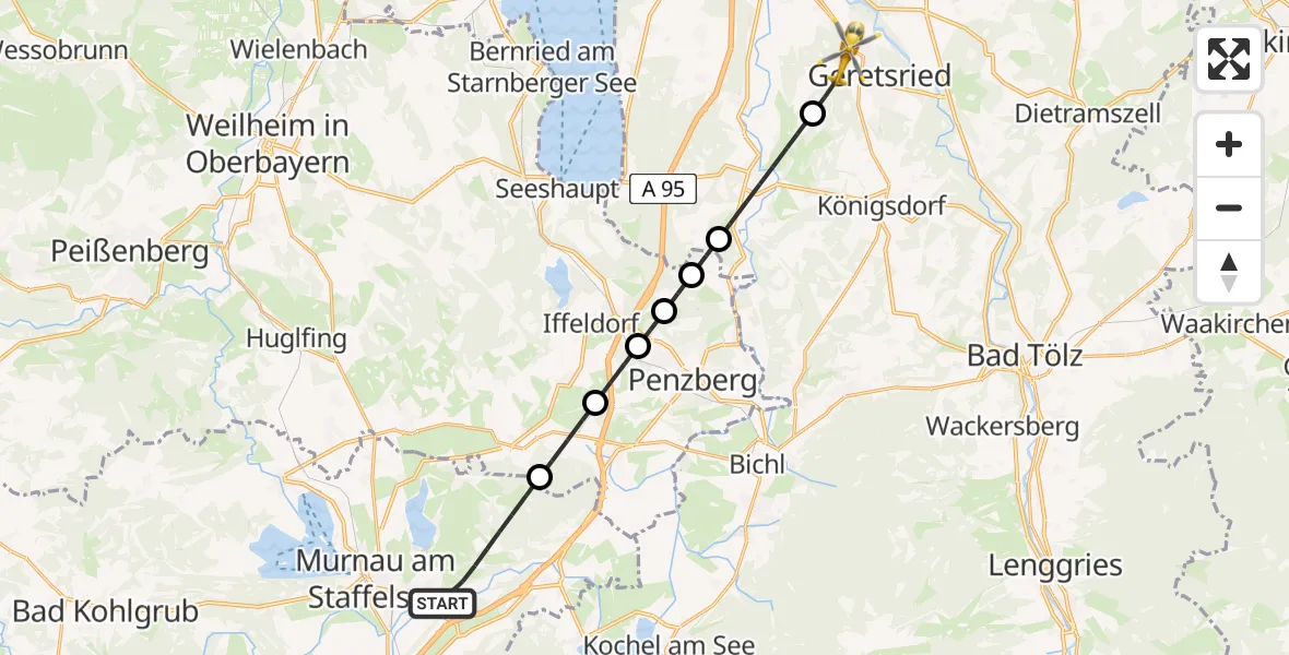 Flugroute Rettungshubschrauber Riegsee - Geretsried, 02 April 2026, 05:39