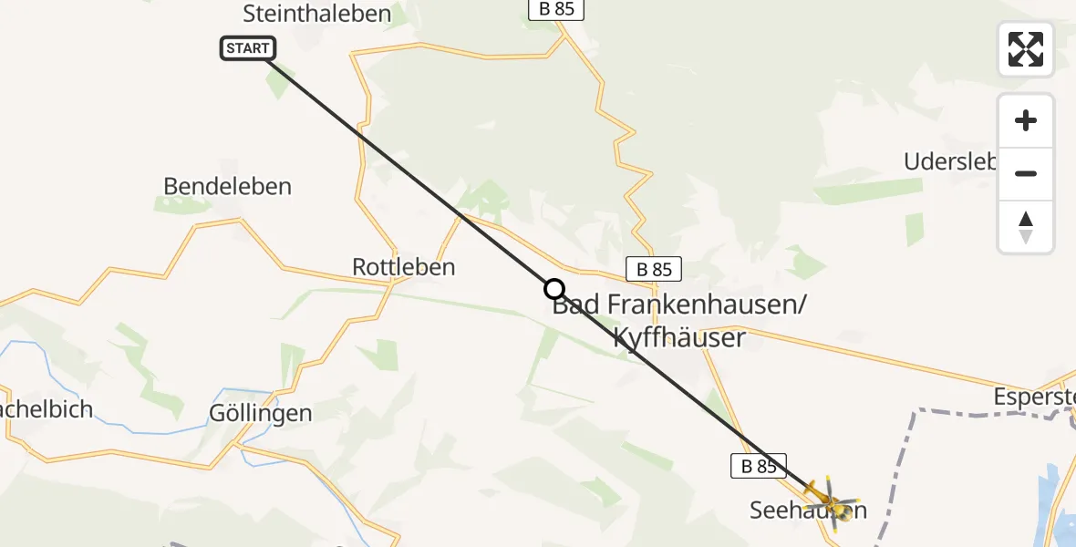 Routekaart van de vlucht: Rettungshubschrauber nach Bad Frankenhausen/Kyffhäuser, Scheerenstraße