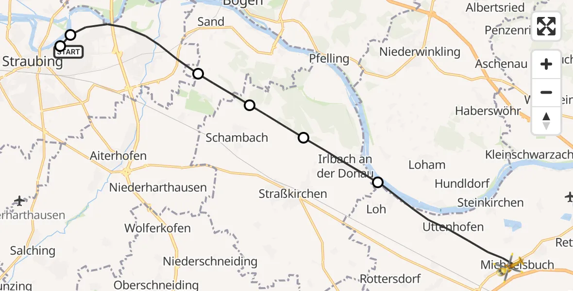 Flugroute Rettungshubschrauber Sankt Elisabeth Hospital Straubing - Stephansposching, 02 April 2026, 05:50