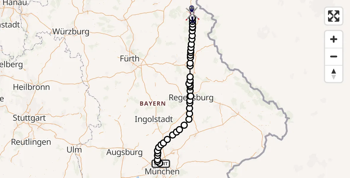 Routekaart van de vlucht: Polizeihubschrauber nach Waldershof