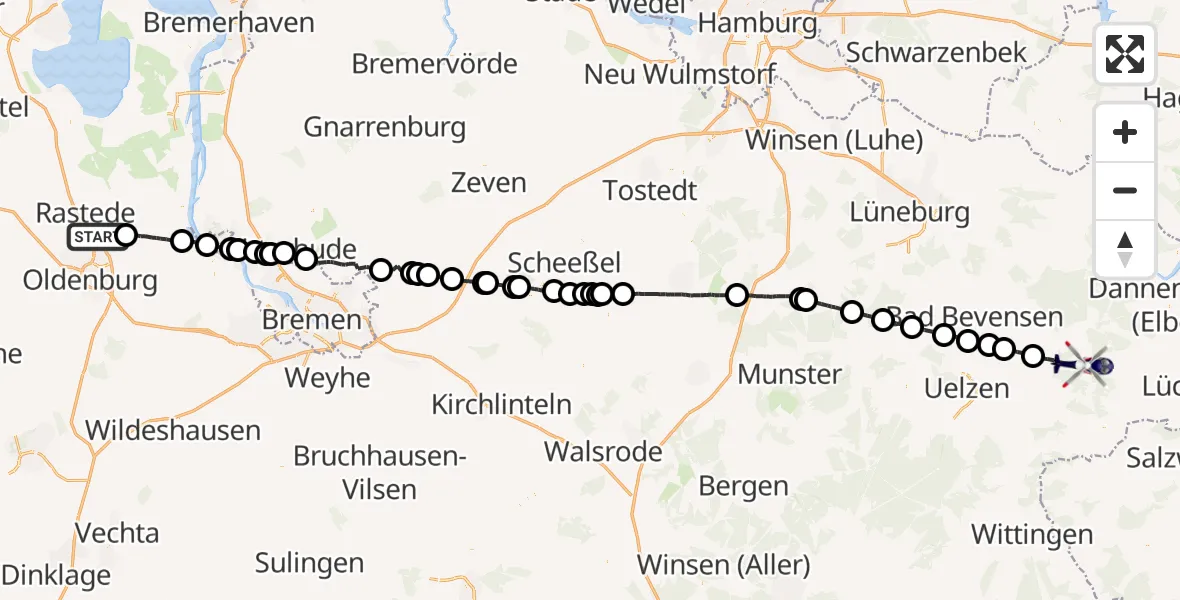 Routekaart van de vlucht: Polizeihubschrauber nach Rosche, B 493