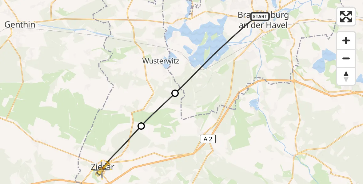 Flugroute Rettungshubschrauber Brandenburg an der Havel - Ziesar, 02 April 2026, 06:11