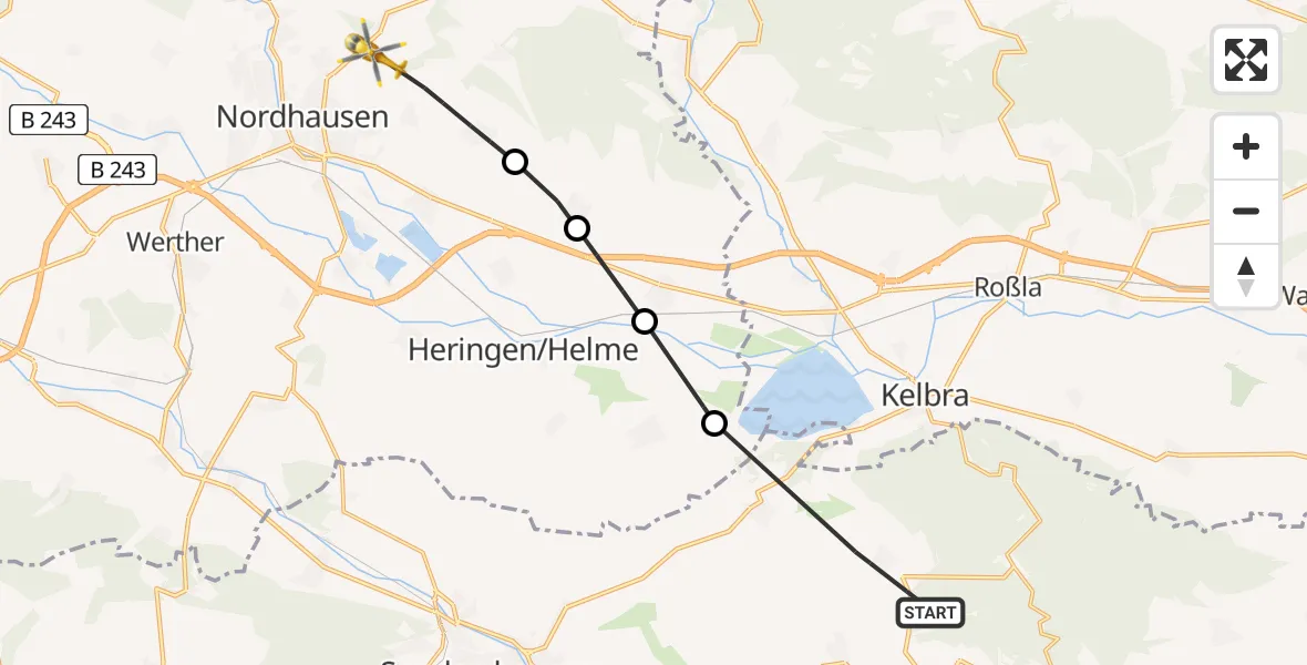 Flugroute Rettungshubschrauber Kyffhäuserland - Nordhausen, 02 April 2026, 06:16