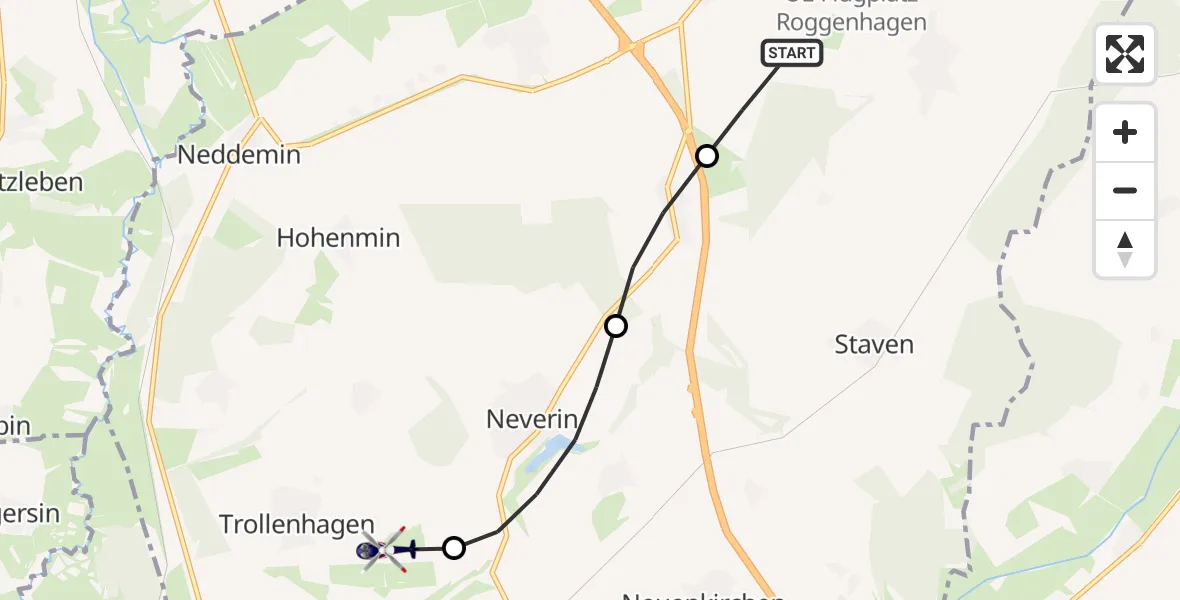 Routekaart van de vlucht: Polizeihubschrauber nach Neubrandenburg Trollenhagen Flughafen