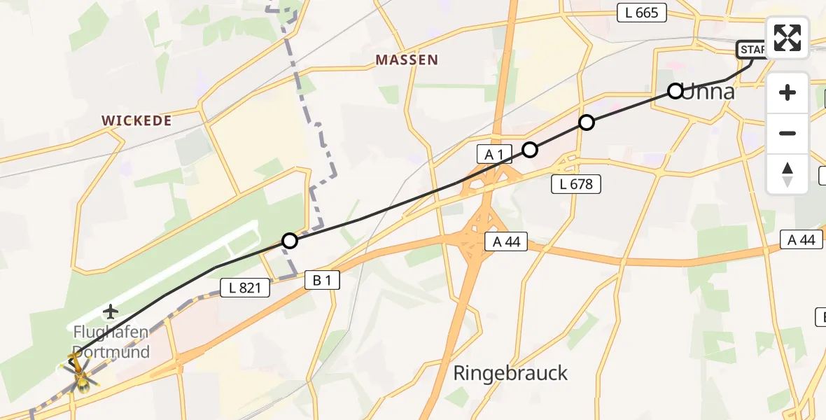 Routekaart van de vlucht: Rettungshubschrauber nach Dortmund Flughafen