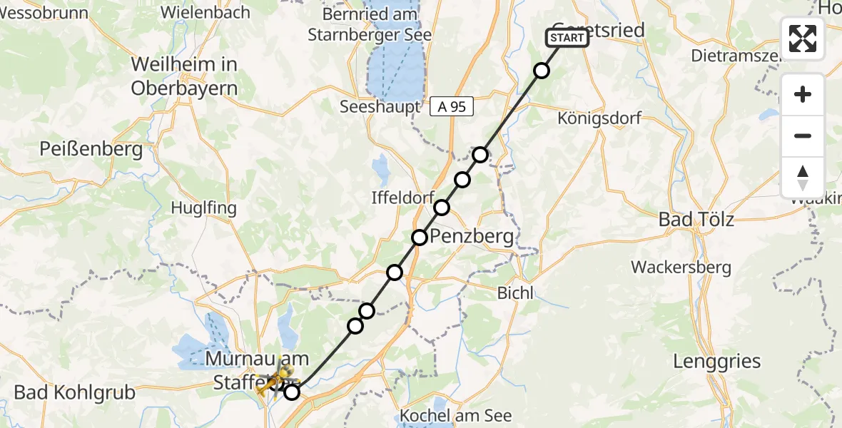 Routekaart van de vlucht: Rettungshubschrauber nach Murnau Accident Hospital