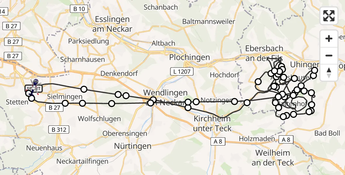Flugroute Polizeihubschrauber Flughafen Stuttgart - Flughafen Stuttgart, 02 April 2026, 06:46