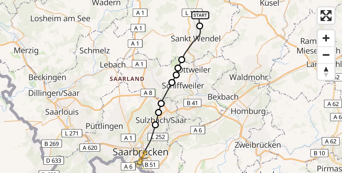 Flugroute Rettungshubschrauber Namborn - Saarbrücken, 02 April 2026, 06:46