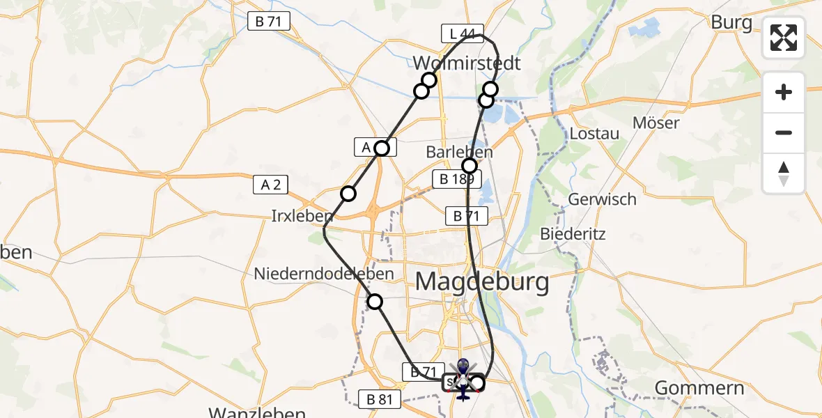Flugroute Polizeihubschrauber Magdeburg City Flugplatz - Magdeburg City Flugplatz, 02 April 2026, 06:50