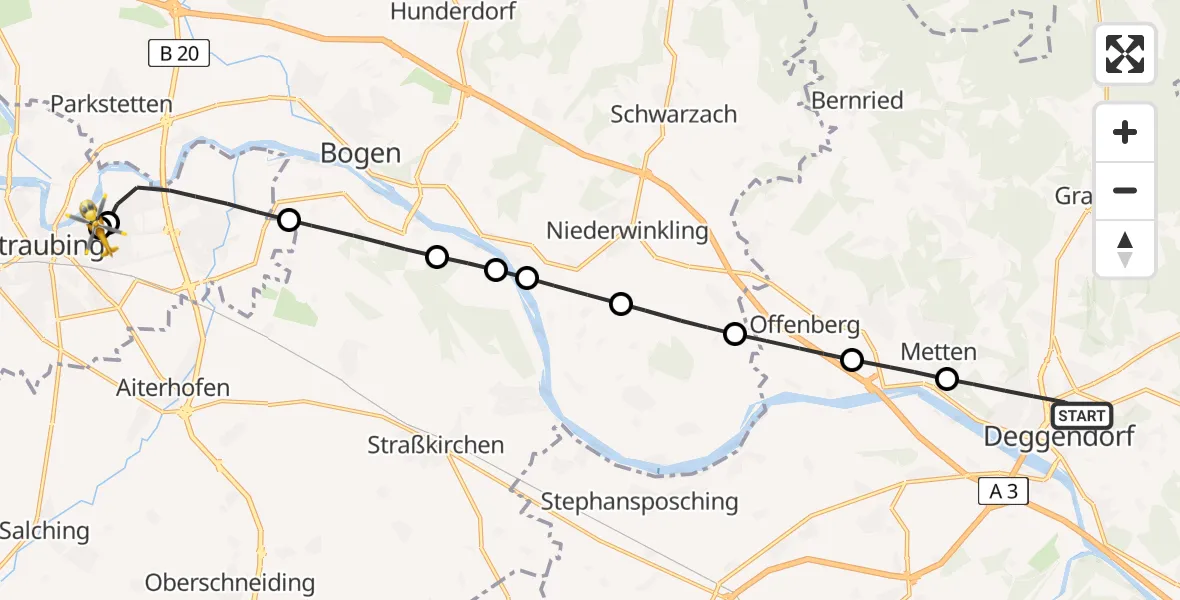 Flugroute Rettungshubschrauber Deggendorf - Sankt Elisabeth Hospital Straubing, 02 April 2026, 06:52