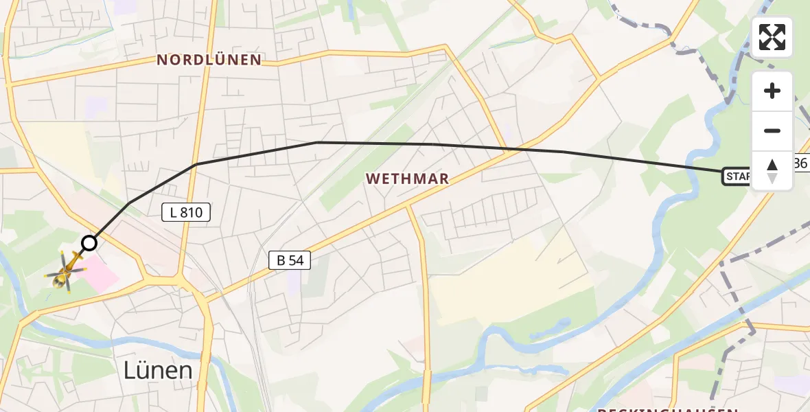 Flugroute Rettungshubschrauber Lünen - Sankt Marien Hospital, 02 April 2026, 06:56
