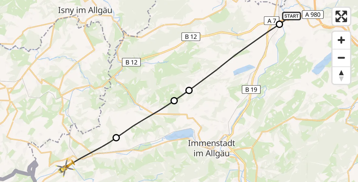 Flugroute Rettungshubschrauber Sulzberg - Oberstaufen, 02 April 2026, 06:59