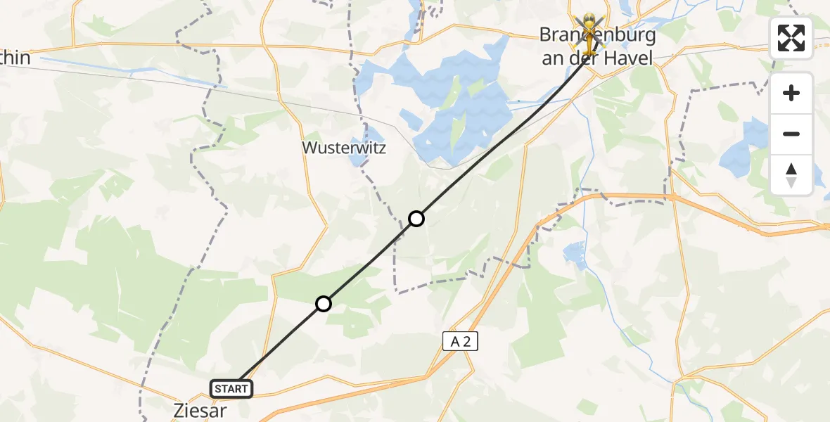 Routekaart van de vlucht: Rettungshubschrauber nach Brandenburg an der Havel, Hochstraße