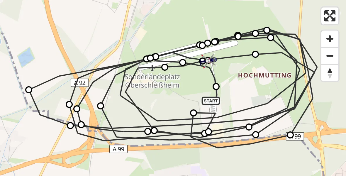 Routekaart van de vlucht: Polizeihubschrauber nach Oberschleissheim Hubschrauberlandeplatz