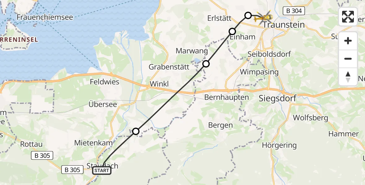 Routekaart van de vlucht: Rettungshubschrauber nach Traunstein Hospital
