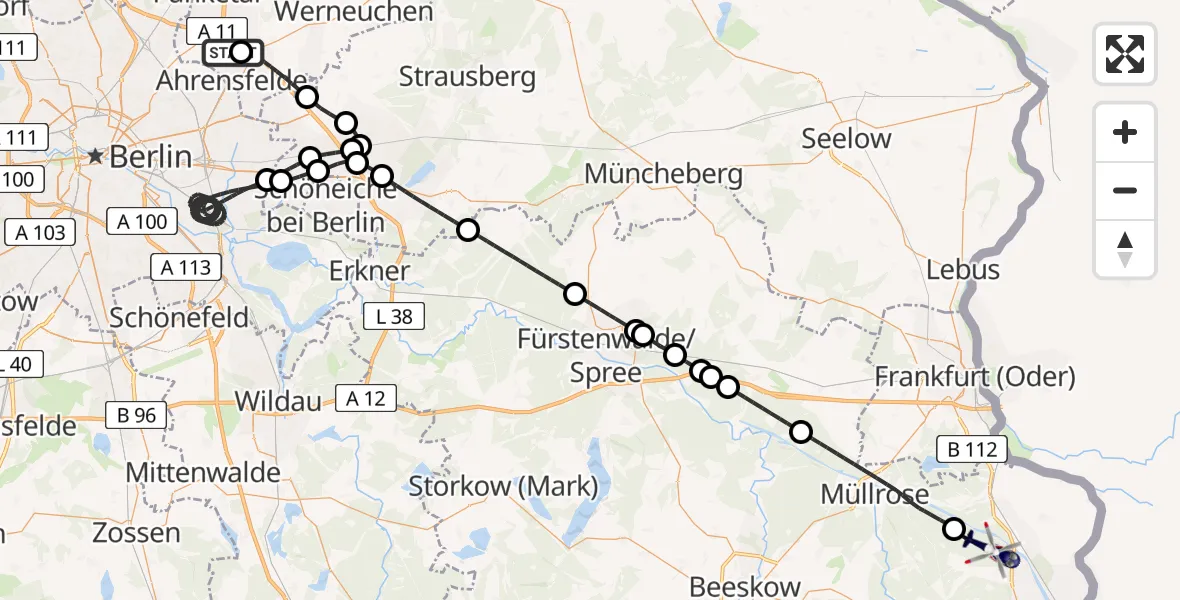 Routekaart van de vlucht: Polizeihubschrauber nach Siehdichum, Rautenkranzer Weg