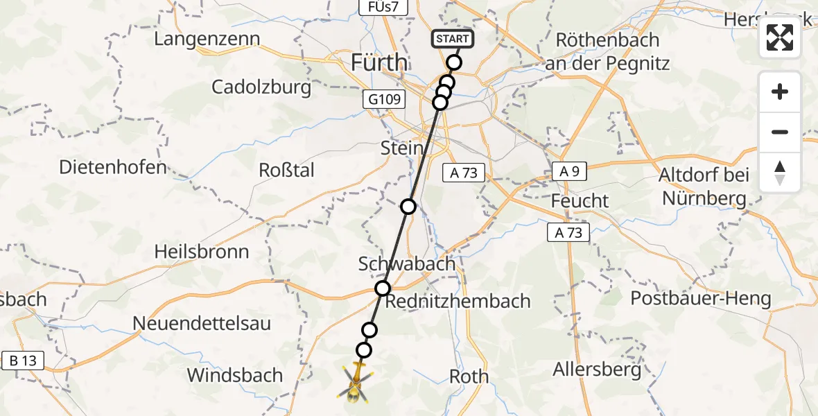 Flugroute Rettungshubschrauber Flughafen Nuremberg - Abenberg, 02 April 2026, 07:44