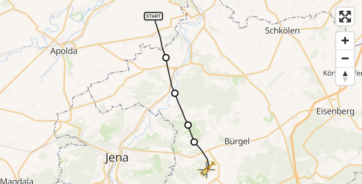 Routekaart van de vlucht: Rettungshubschrauber nach Jena-Schöngleina Flugplatz