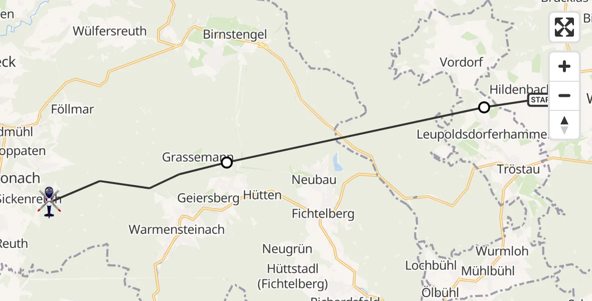 Routekaart van de vlucht: Polizeihubschrauber nach Goldkronach, Lichteburgstraße