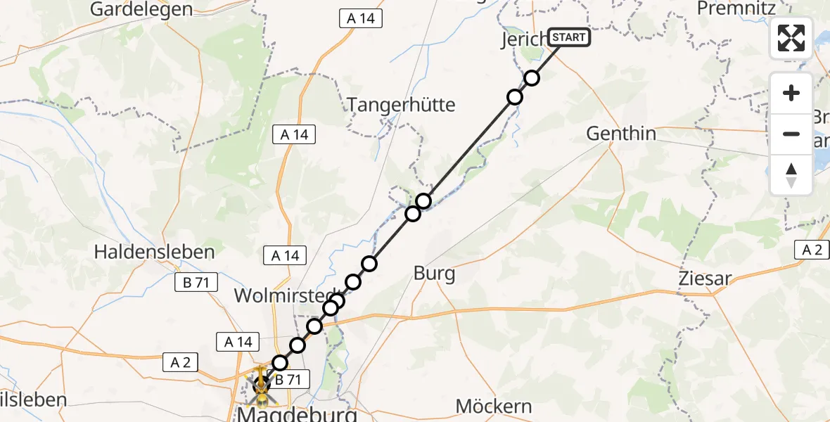 Routekaart van de vlucht: Rettungshubschrauber nach Magdeburg Hospital