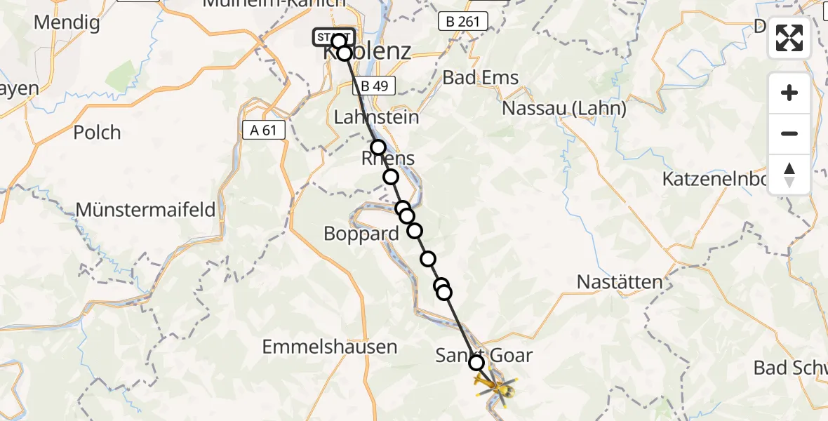Routekaart van de vlucht: Rettungshubschrauber nach Urbar, K 95