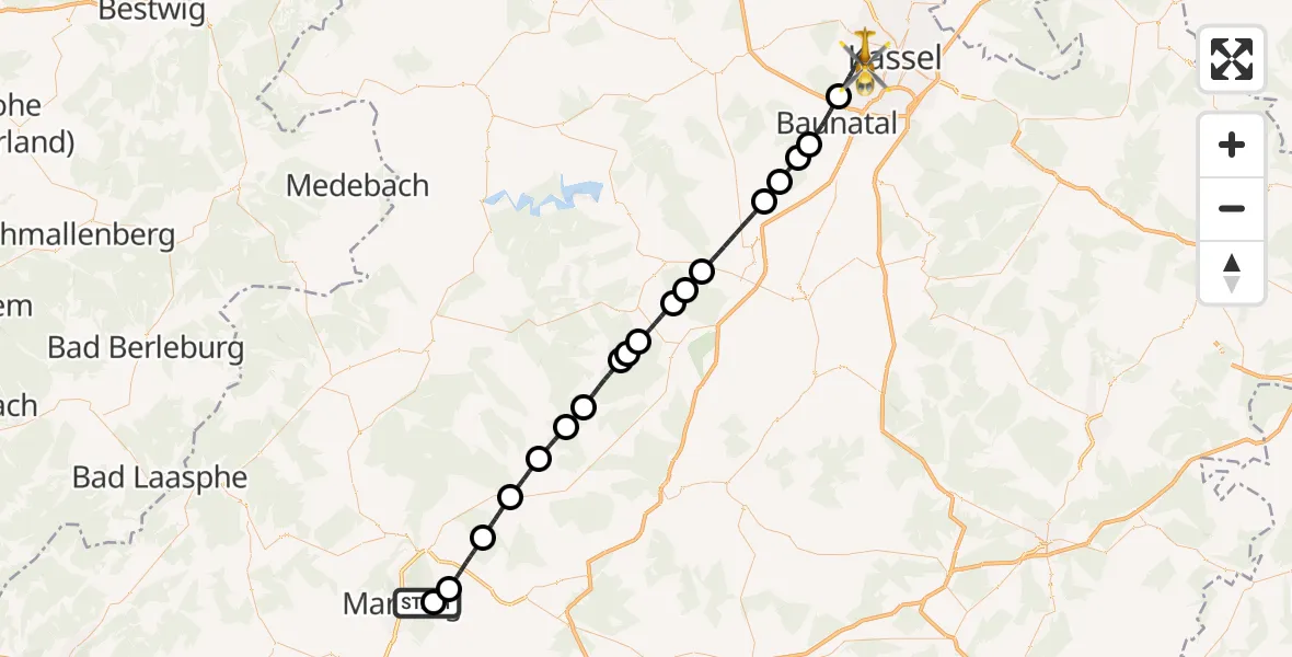 Routekaart van de vlucht: Rettungshubschrauber nach Kassel, Hansteinstraße