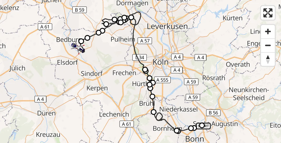Flugroute Polizeihubschrauber Sankt Augustin - Bergheim, 02 April 2026, 08:04