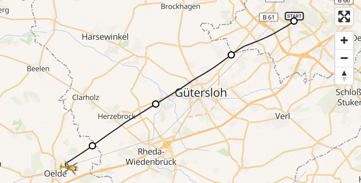 Flugroute Rettungshubschrauber Luftrettungszentrum Bielefeld - Oelde, 02 April 2026, 08:13