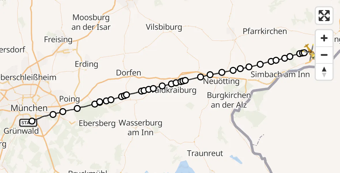 Flugroute Rettungshubschrauber Perlacher Forst - Rotthalmünster, 02 April 2026, 08:17