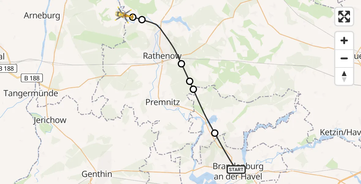 Routekaart van de vlucht: Rettungshubschrauber nach Schollene, Bungalowsiedlung