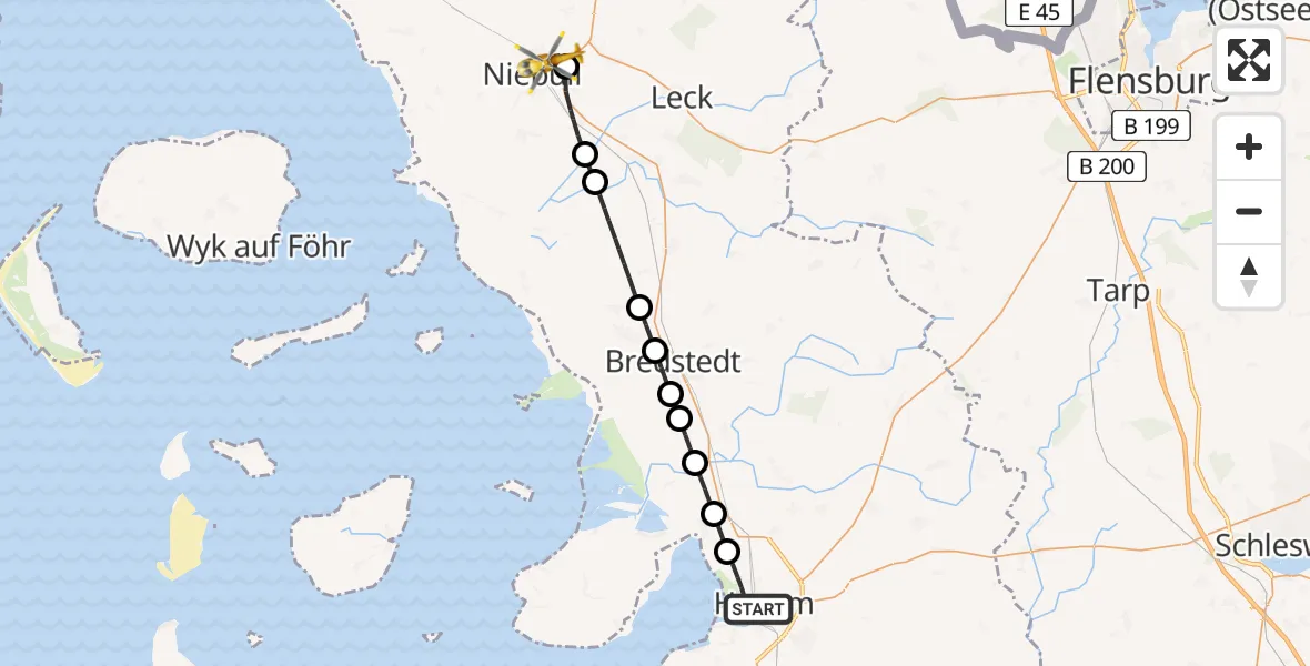 Routekaart van de vlucht: Rettungshubschrauber nach Niebüll, Gather Landstraße