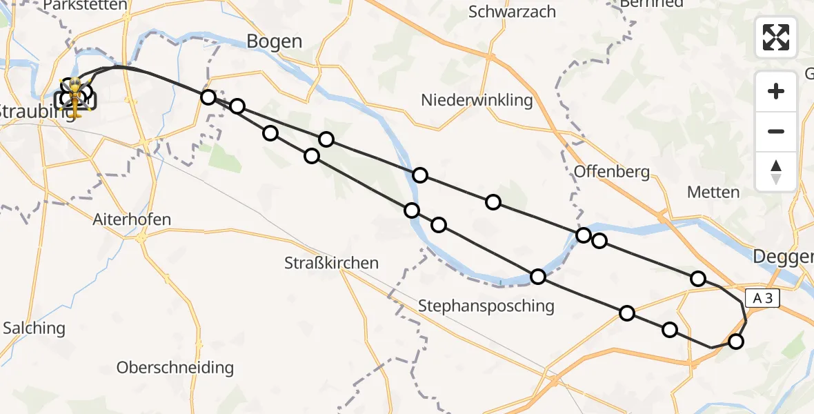 Routekaart van de vlucht: Rettungshubschrauber nach Sankt Elisabeth Hospital Straubing