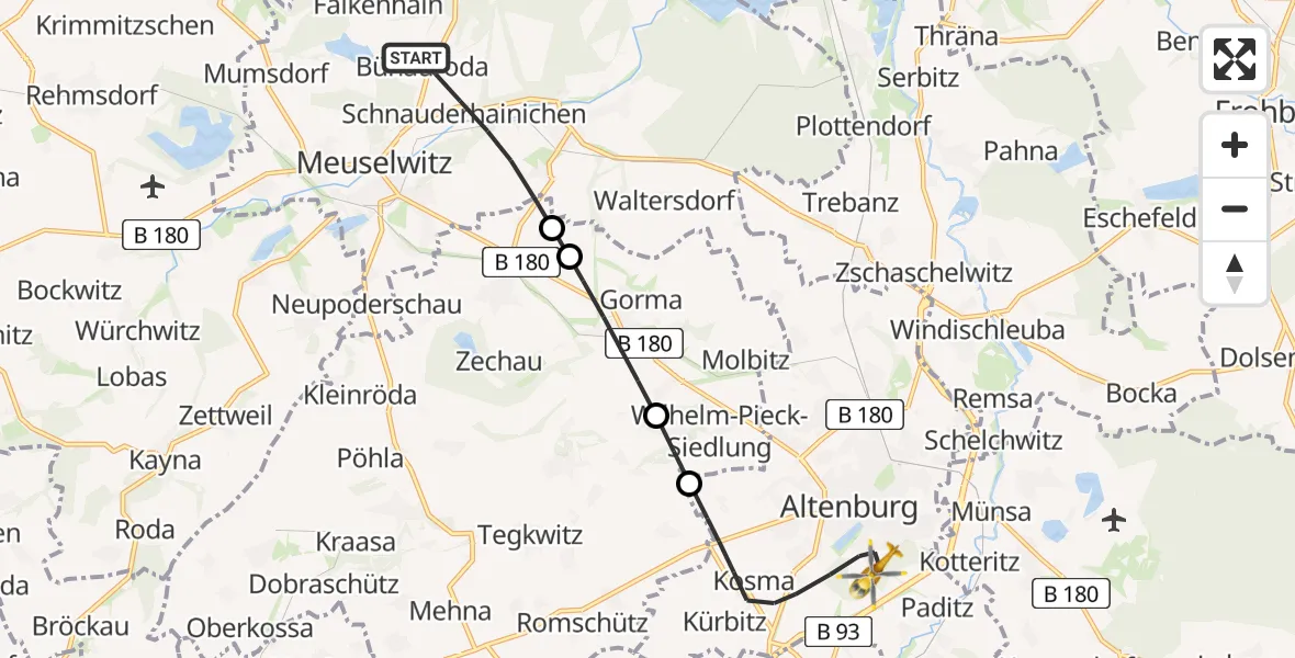 Flugroute Rettungshubschrauber Meuselwitz - Altenburg, 02 April 2026, 08:44