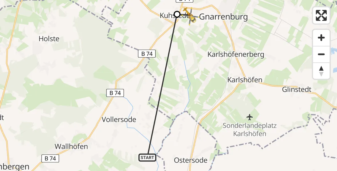 Routekaart van de vlucht: Rettungshubschrauber nach Gnarrenburg, Koppelweg