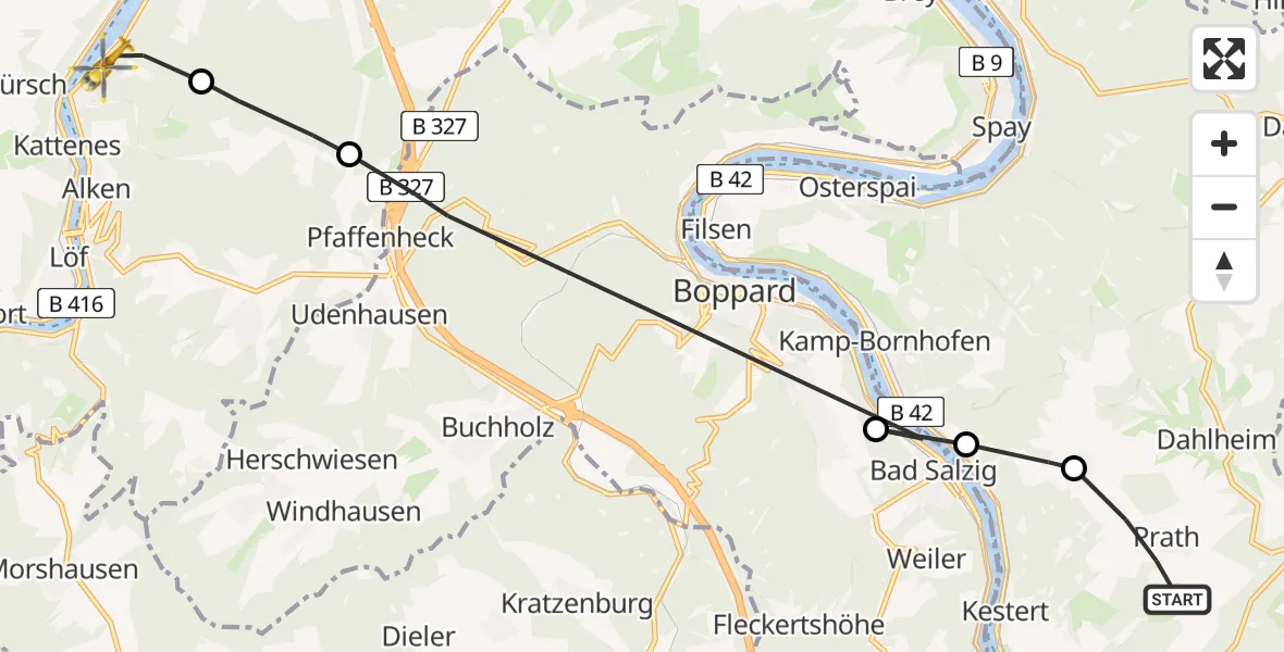 Routekaart van de vlucht: Rettungshubschrauber nach Oberfell, Im Klos