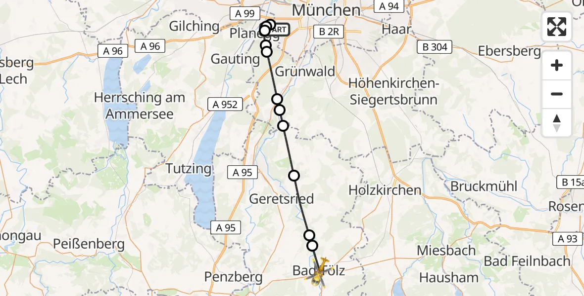 Routekaart van de vlucht: Rettungshubschrauber nach Bad Tölz, Rehgraben