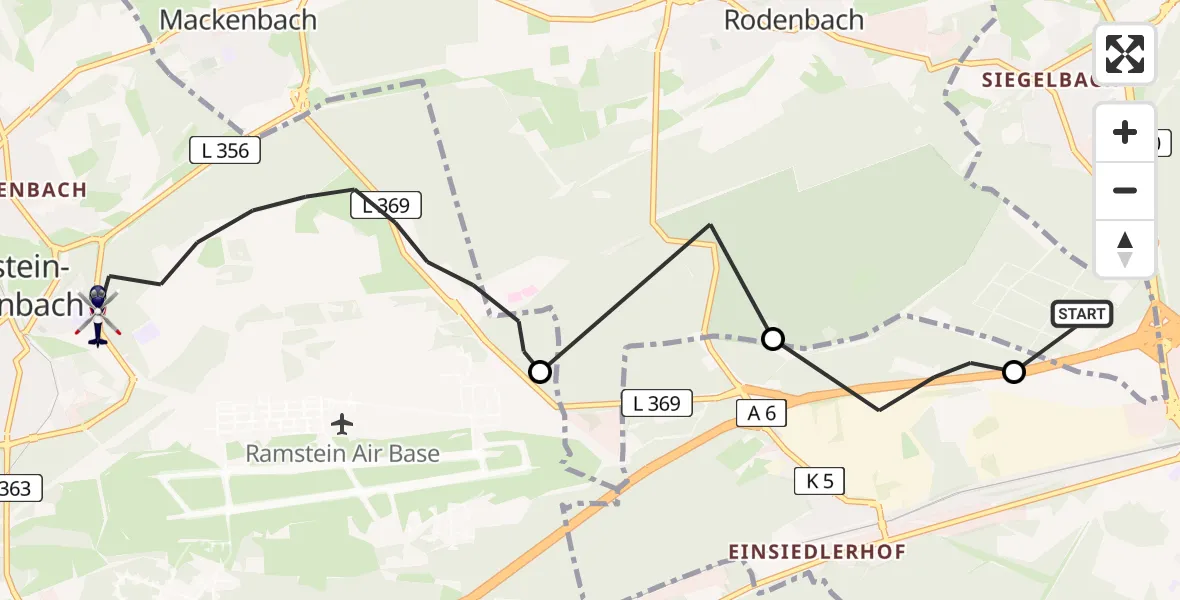 Routekaart van de vlucht: Polizeihubschrauber nach Ramstein-Miesenbach, L 356