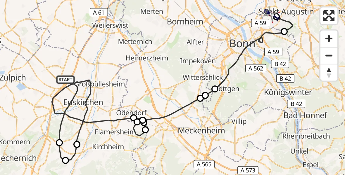 Routekaart van de vlucht: Polizeihubschrauber nach Bonn-Hangelar Flugplatz