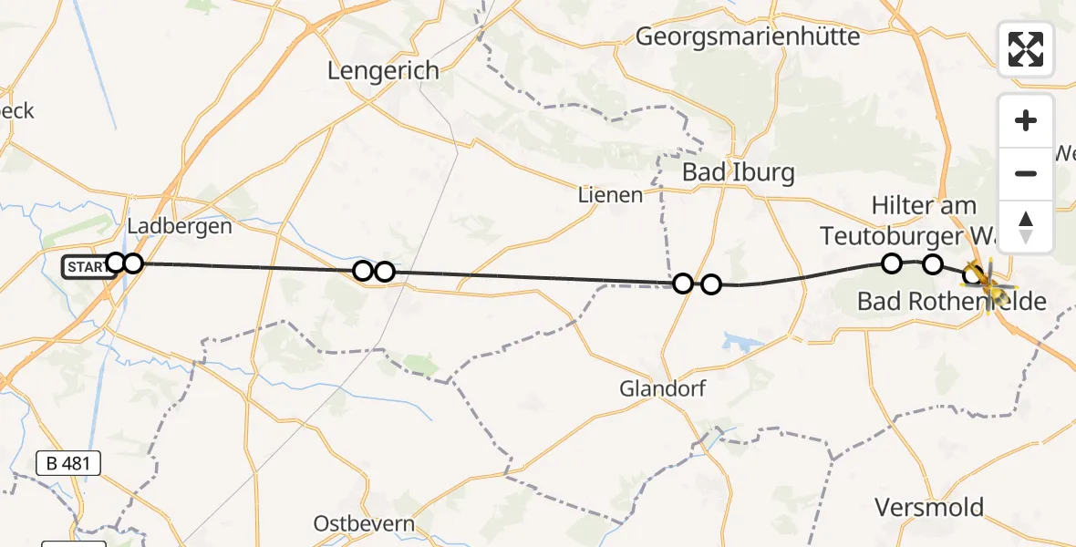 Routekaart van de vlucht: Ambulanzhubschrauber nach Dissen am Teutoburger Wald, A 33