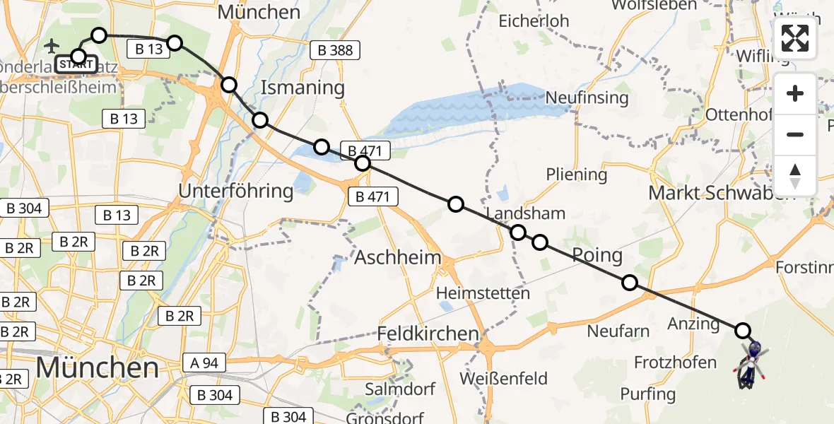 Flugroute Polizeihubschrauber Oberschleißheim - Anzinger Forst, 02 April 2026, 08:56