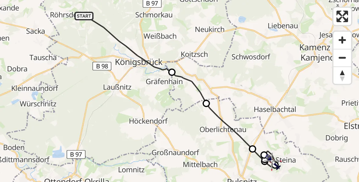 Routekaart van de vlucht: Polizeihubschrauber nach Steina, Kirchsteig