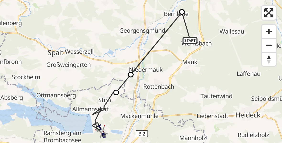 Routekaart van de vlucht: Polizeihubschrauber nach Pleinfeld