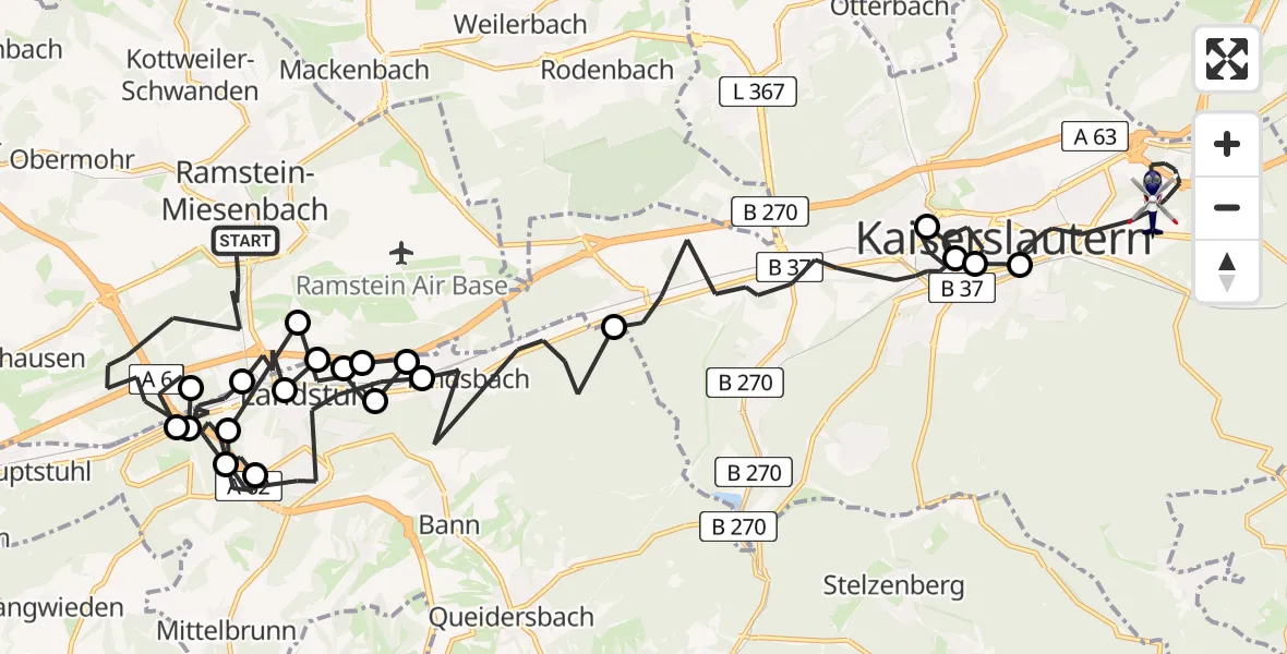 Routekaart van de vlucht: Polizeihubschrauber nach Kaiserslautern, Ludwigshafener Straße