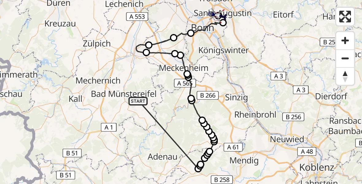 Routekaart van de vlucht: Polizeihubschrauber nach Bonn-Hangelar Flugplatz