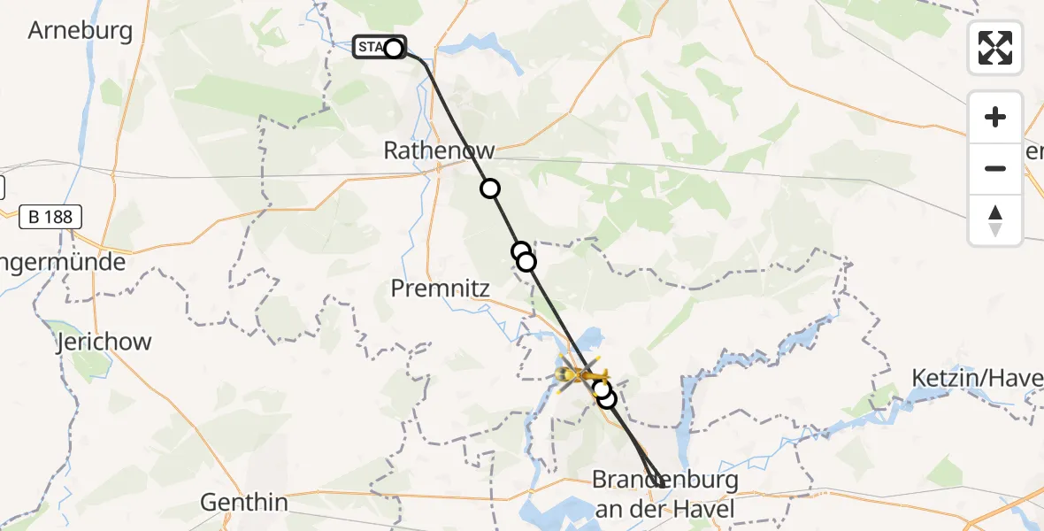 Routekaart van de vlucht: Rettungshubschrauber nach Havelsee, Brandenburger Straße